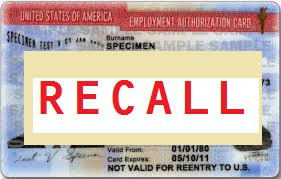 USCIS TO RECALL 800 INCORRECTLY PRINTED EMPLOYMENT AUTHORIZATION DOCUMENTS